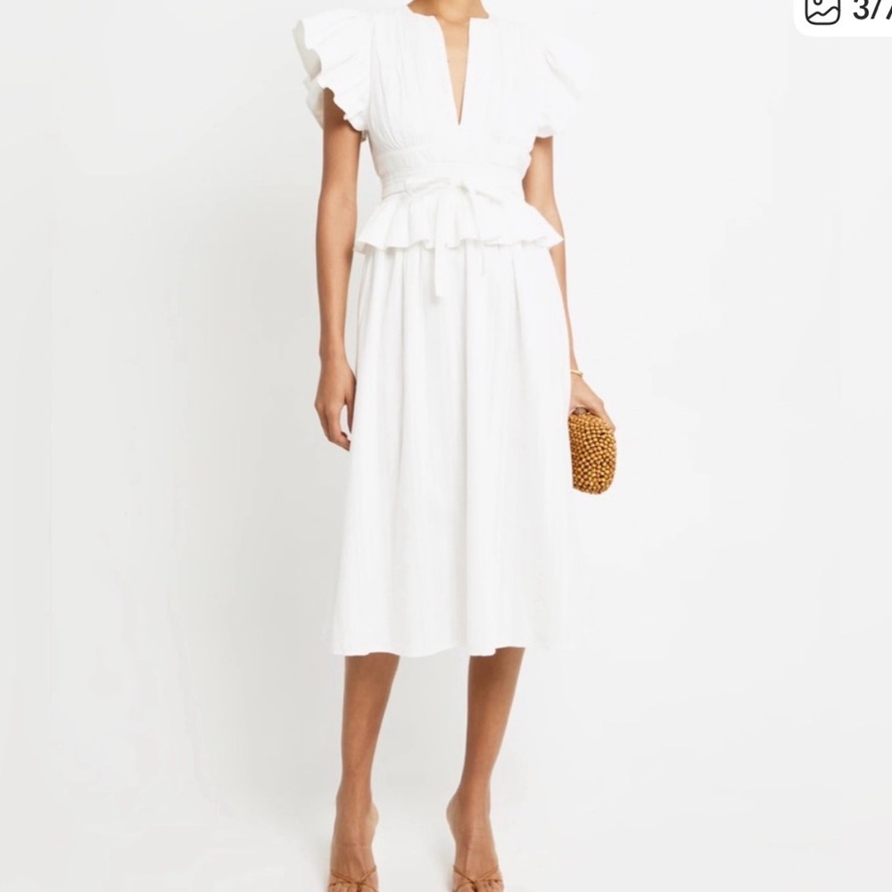 White Midi Dress with Tie-Waist